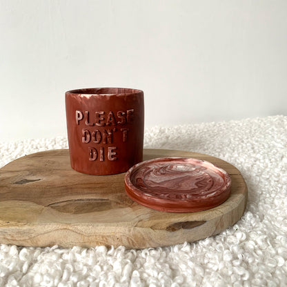 Cache-pot terracotta marbre fait à la main Iris "Please don't Die"