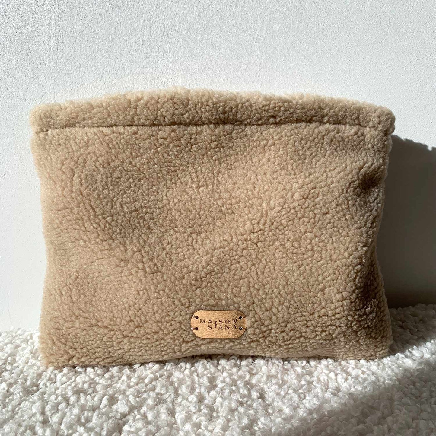 Grande pochette peluche teddy bear beige