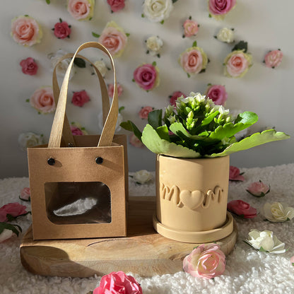 Cache pot fait main Maman "Mom" beige