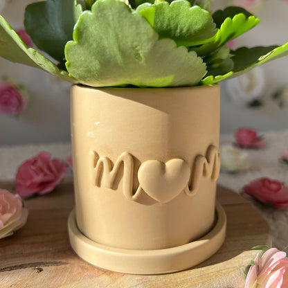 Cache pot fait main Maman "Mom" beige