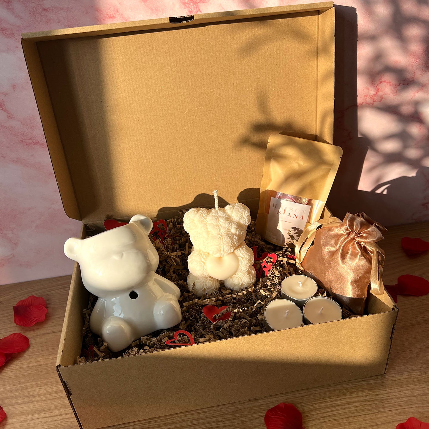 Coffret cadeau Saint-Valentin Ourson blanc