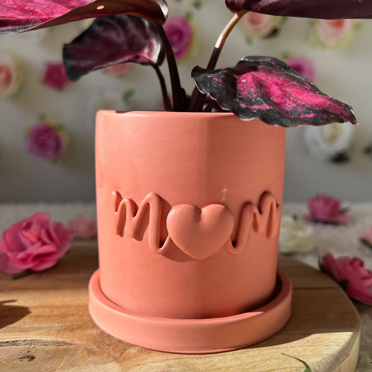 Pot fleur Maman fait main "Mom" Rose