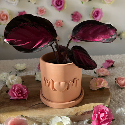 Cache pot Maman "Mom" fait main rose clair