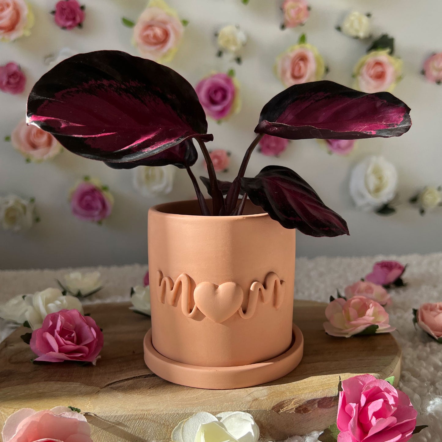 Cache pot Maman "Mom" fait main rose clair