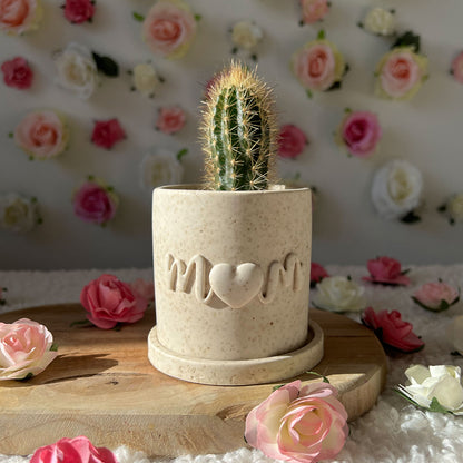 Pot fleur Maman fait main "Mom" Beige moucheté