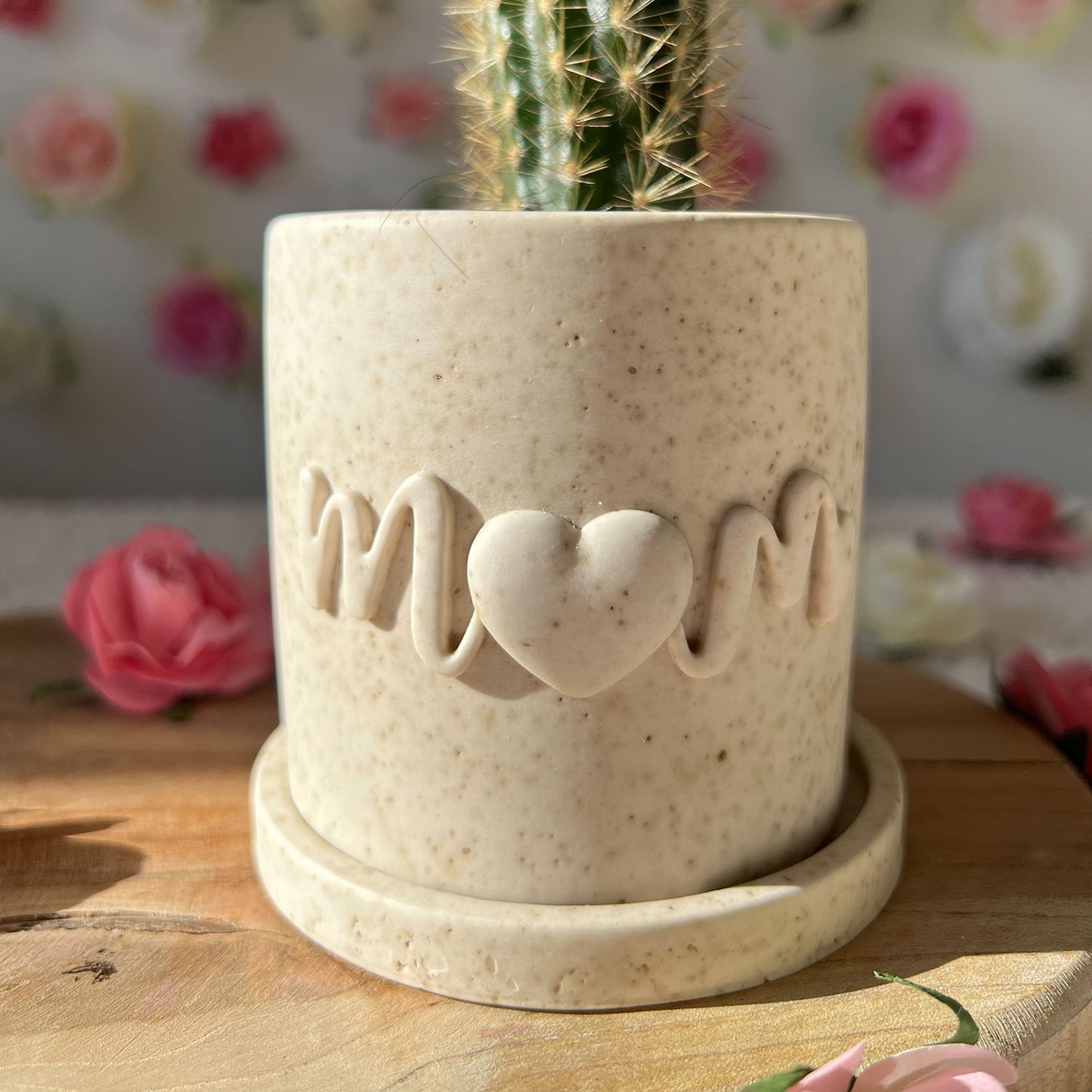 Pot fleur Maman fait main "Mom" Beige moucheté