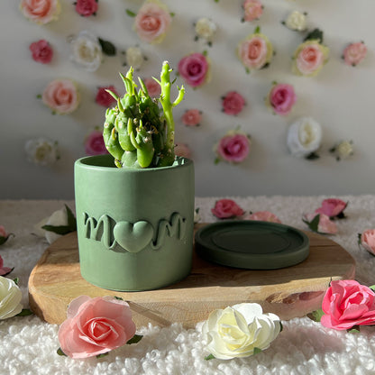 Pot fleur fait main Maman "Mom" vert